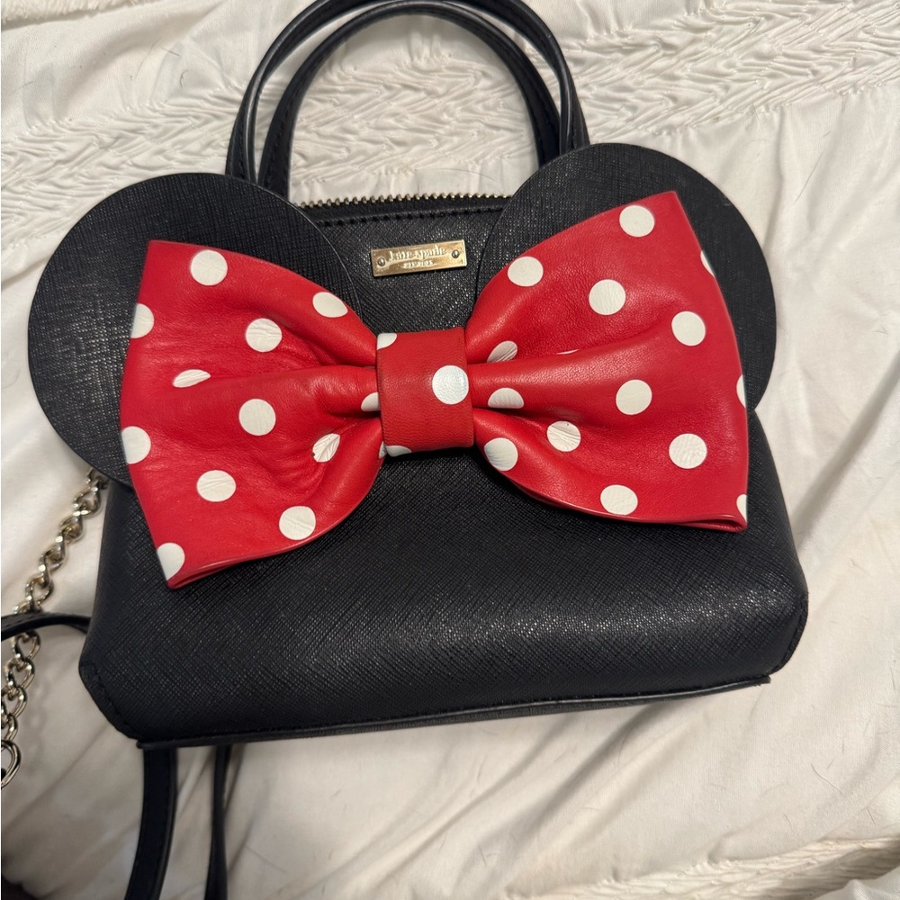 Kate Spade Minnie Mouse Mini Maise Black Bag with Red Polka Dot Bow Bag EUC - Picture 8 of 11